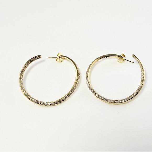 Estate Jewelry - Vintage 14 Karat Yellow Gold Diamond Hoop Earrings #8522